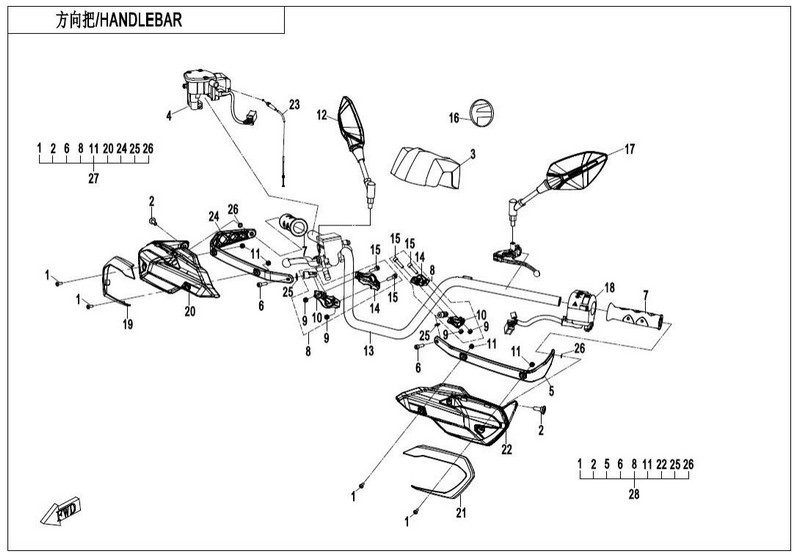 Páka plynu s přepínačem 4WD