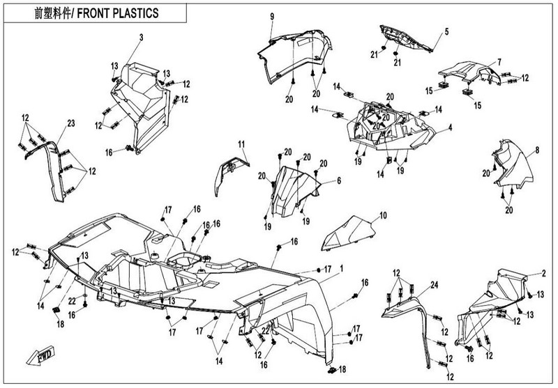 přední část krytu tachometru