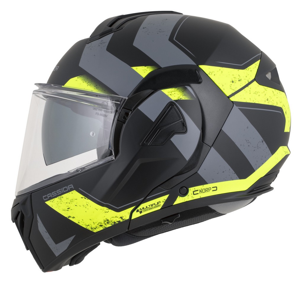 přilba MultiFlip Korp, CASSIDA, černá matná/žlutá fluo/šedá, vel. XL
