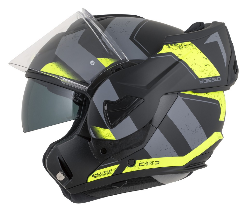 přilba MultiFlip Korp, CASSIDA, černá matná/žlutá fluo/šedá, vel. XL
