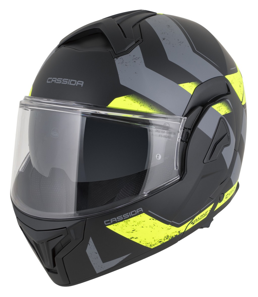přilba MultiFlip Korp, CASSIDA, černá matná/žlutá fluo/šedá, vel.L