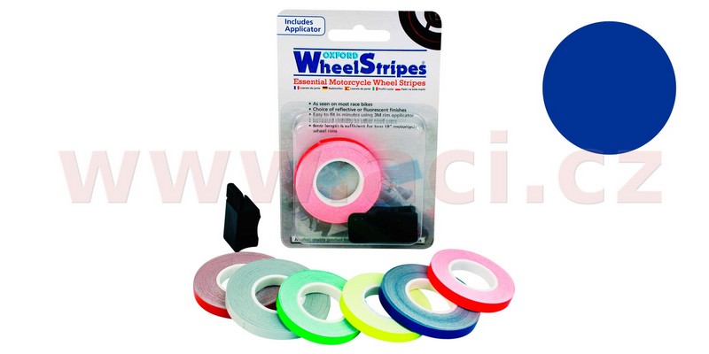 PROUŽKY NA RÁFKY VČ. APLIKÁTORU, OXFORD - ANGLIE (MODRÁ REFLEXNÍ, TL. 7 MM, DÉLKA 6 M)